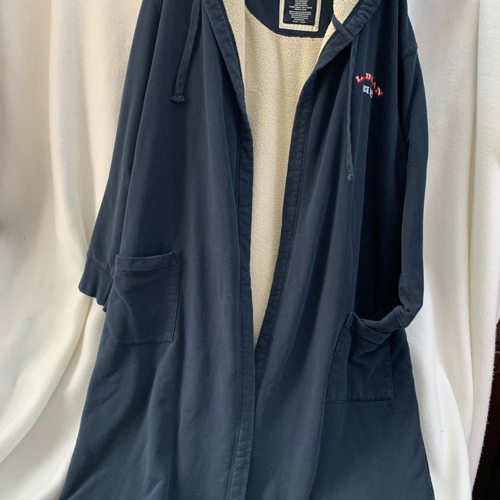 XL Vintage Navy Fleece Lined Hooded Robe. Comfy & Classic. Belt replaced w/ red - Picture 12 of 12